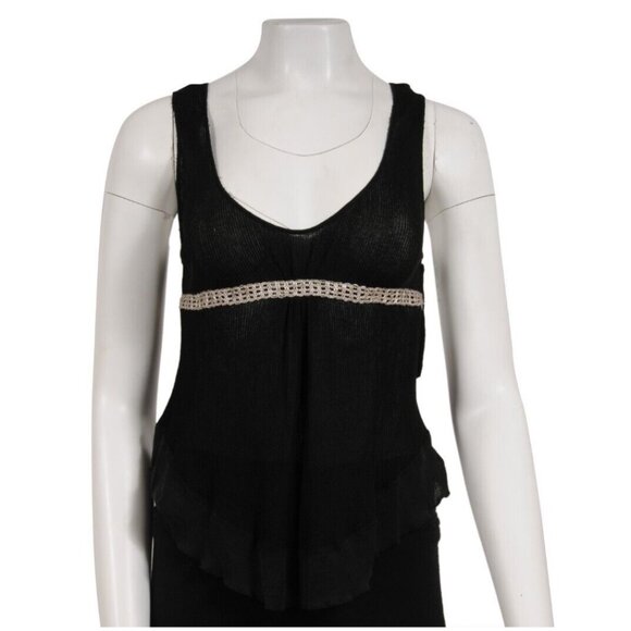 Chloe Women Vintage y2k 2000 Embroidered Ribbed Tank Top Small Black Cotton Silk - Picture 1 of 10
